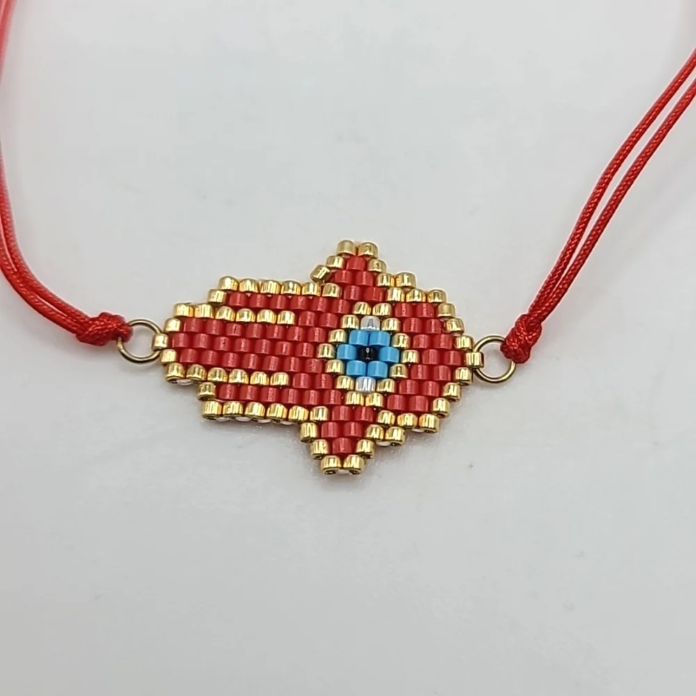 Boho Red Beaded Nazar Evil Eye Ward Hamsa Bracelet